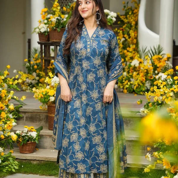 Anhaita Blue Printed Cotton Kurta Set